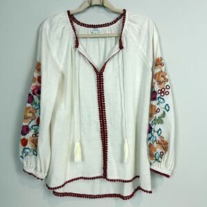 Sundance Embroidered Sleeve Tunic Top XS